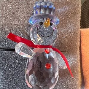 Crystal Snowman Figurine with Red Accents